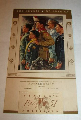 1951 Royale Dairy Hanover Pa Bsa Calendar Norman Rockwell Boy Scouts