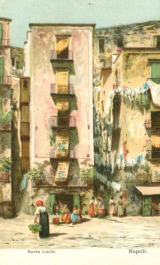 Vintage Stengel Postcard Italy Napoli Santa Lucia Artist Signed Marinelli
