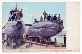Vintage Brooklyn Navy Yard,  Ny Postcard - U.  S.  Submarine Boats - Unposted