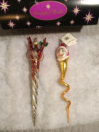 Christopher Radko Rudolph Icicle And Clown Snake Ornaments