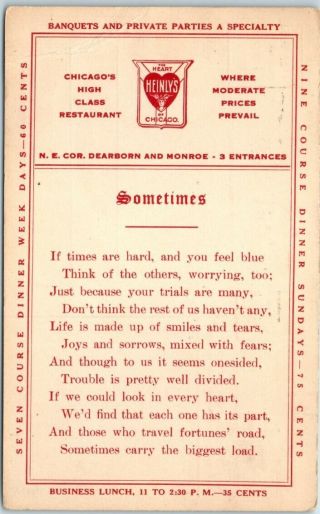 Vintage Chicago Advertising Postcard Heinley 