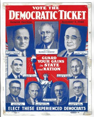 1940 Missouri Campaign Poster Franklin Roosevelt Prez Harry Truman For Senate