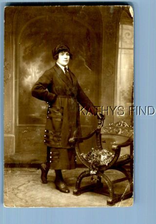 Real Photo Rppc M,  1618 Pretty Woman In Dress Posed By Chair