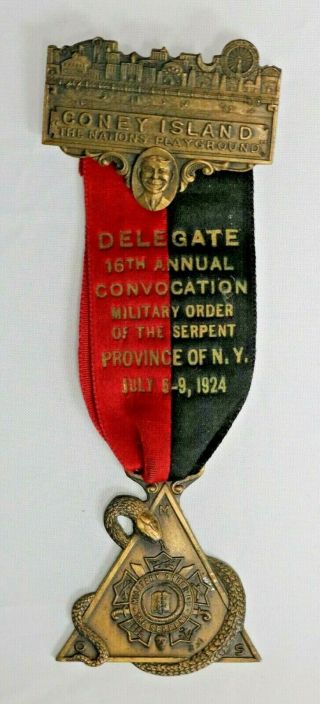 Military Order Of The Serpent 16th Convocation 1924 Coney Island York Badge