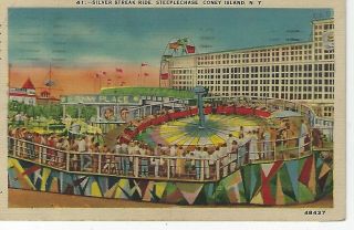 Coney Island Ny,  Silver Streak Ride,  Steeplechase,  Ferris Wheel Background 1943