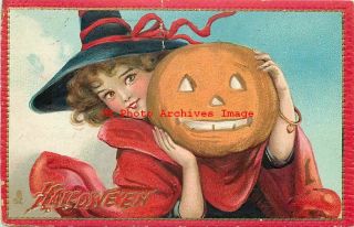 Halloween,  Tuck No 174 - 6,  Frances Brundage,  Witch With Jol,  Tear