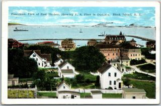 Rhode Island Ri Block Island Harbor & Us Navy Fleet Ship Old Vintage Postcard B5