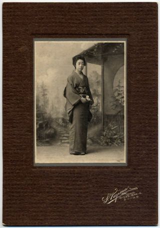 S19629 1910s Japan Antique Photo Japanese Young Woman Standing W Ginza Tokyo