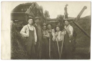 Threshing Grain Separator & Threshermen Farmers Cyko Rppc Real Photo C.  1909