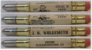 Restored Vintage Bullet Pencil - Coal & Feed,  J.  W.  Wolgemuth Sq - 1271