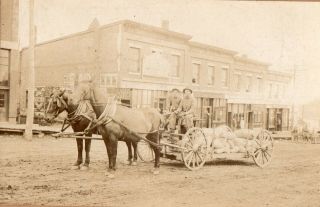 61890.  Cabinet Photo Men Hauling Freight Up Main Street Belfast Maine Me Stores