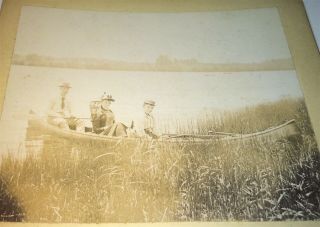 Rare Antique American Vacation Canoeing Group Lake Cabinet Photo Usa