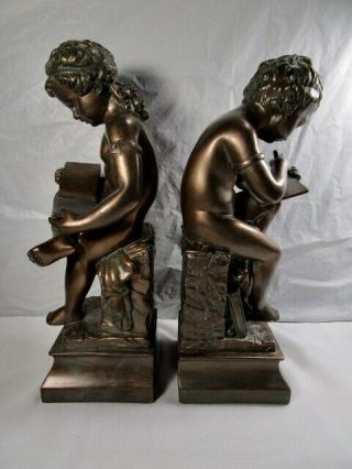 Rare Bronze Clad Boy And Girl Reading Bookends