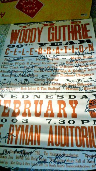 2003 Woody Guthrie Celebration Autographed Hatch Poster Janis Ian Guy Clark