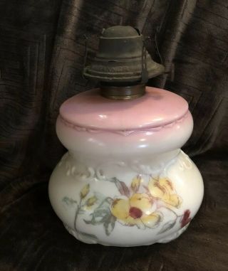 Antique Victorian Oil Lamp Base W/ Yellow Flowers,  Consolidated Glass Co