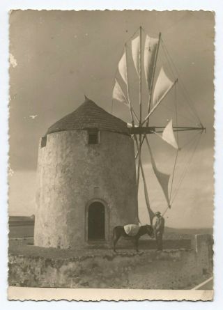 Greece Thira Windmill In Island Of Santorini Old Photo Postcard