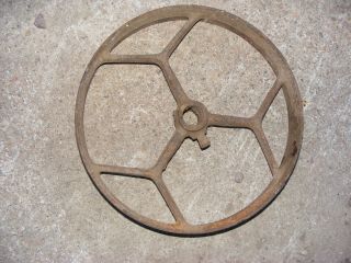 13 " Antique Industrial Cast Iron Flat Belt Pulley Wheel Steampunk Collectible