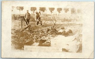 1910s Wwi Vintage Rppc Real Photo Postcard War Scene " Aviator Burned To Death