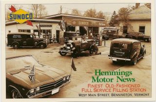 Hemmings Motor News Sunoco Gas Station Vintage Cars Postcard Bennington Vermont