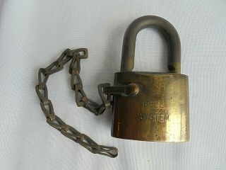Vintage Wb Logo Brass Lock Padlock Bell Telephone System With Chain No Key