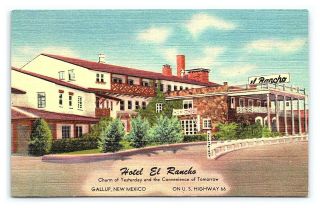 Vintage Postcard Linen Hotel El Rancho Gallup Mexico Route 66 J11