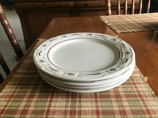Longaberger Pottery Woven Traditions Red Set Of 4 10 " Dinner Plates