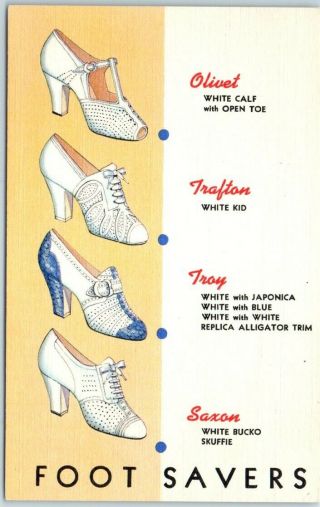 1940s Chicago Linen Advertising Postcard Foot Saver Shoe Shop 77 E.  Madison St.