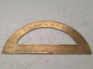 Antique 3 1/2 " Small Brass Protractor Drawing Instrument Hand Etched