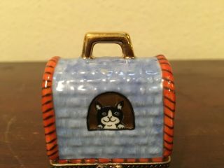 Limoges Peint Main France Travel Case With Cat Trinket Box Porcelain 2