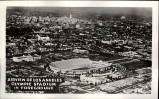 Panoramic Airview Aerial Postcard Los Angeles California Olympic Stadium