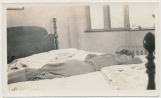 Serene Sleeping Woman Lying On Bed Quilt Blanket Vtg Voyeur Photo Hidden Face