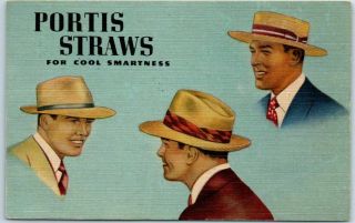 Vintage Advertising Postcard Portis Straw Hats " For Cool Smartness " Linen 1951