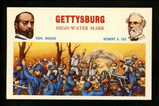 Military Postcard Civil War Battlefields Gettysburg General Meade & Lee