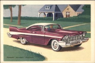 1950s Purple Plymouth Belvedere Car French Issued Art Deco Postcard Scarce Spc