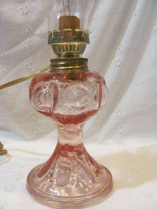 Small 12 " Tall Pink Glass Electrified Mini Oil Lamp With Chimney Reversible