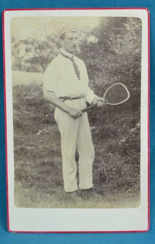 Charming 1880/90s Cabinet Card Photo Tennis Player Renshaw? Wimbledon? Racket 2