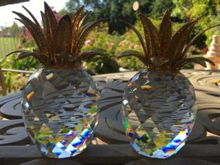Swarovski Crystal Gold Pineapple Candle Holders Set/ 2 4.  25 " Retired Gorgeous