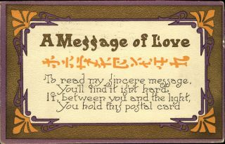 Hold - To - Light Message Of Love Art Deco Mailed 1911
