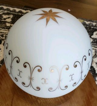 Vintage Mcm Frosted Glass Ceiling Light Globe Ball Shade Star Diamond Starburst