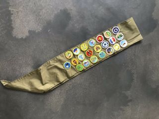Vtg Boy Scout Bsa Merit Badge Sash With 27 Merit Badges Eagle Scout 60s