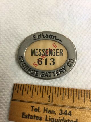 Antique Employee Badge Edison Storage Battery Co Messenger By Whitehead & Hoag