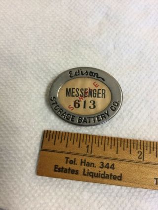 Antique Employee Badge Edison Storage Battery Co Messenger By Whitehead & Hoag 2