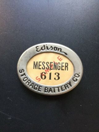 Antique Employee Badge Edison Storage Battery Co Messenger By Whitehead & Hoag 4