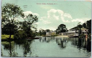 Pawtuxet,  Rhode Island Postcard " Canoe Clubs " River View - 1909 Ri Cancel