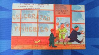 Yorkshire Comic Postcard 1907 Fish And Chip Saloon Shop Good Old Yorkshire Wish