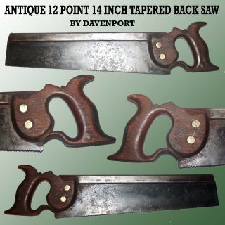 Antique 14 " 12 Point Back Saw W/ A Slight Taper Signet Davenport Co.