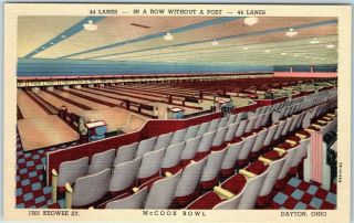 Dayton,  Ohio Postcard Mccook Bowl Bowling Alley 1301 Keowee Street Linen 1942