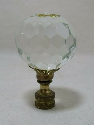Lamp Finial Faceted Cut Crystal Glass Brass Base 2 1/2 " H X 1 1/2 " Dia