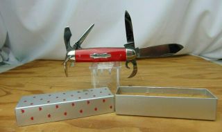 Vintage Imperial Red Kamp King Folding 6 Blade Pocket Knife Multi - Tool - Box