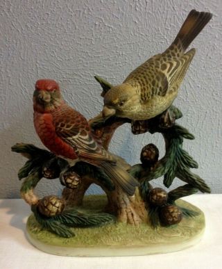 Vintage Porcelain Pine Grosbeak Bird By Andrea Sadek Japan 9 1/4 In.  Tall